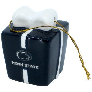 navy ceramic present ornament with Penn State and Athletic Logo